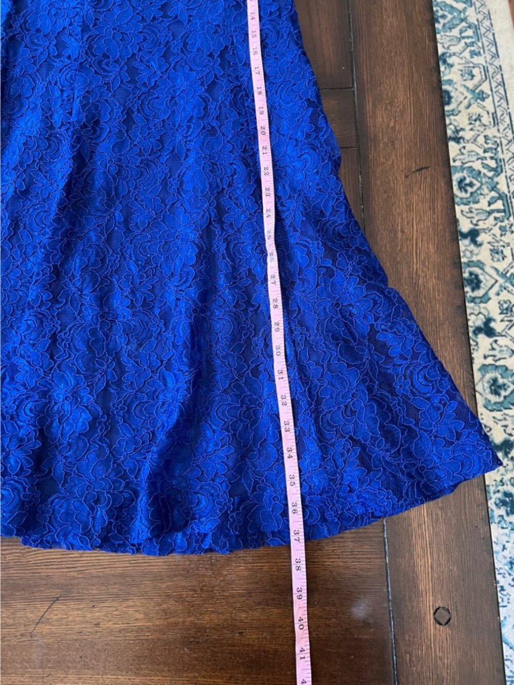 Lauren Ralph Lauren Evening Blue Lace Lined Cocktail Dress Date Open Back 8 - Picture 9 of 13